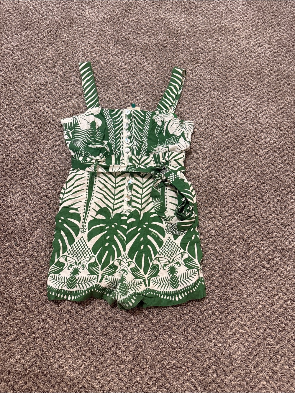 FARM Rio Green & Cream Tropical Tie-Waist Romper